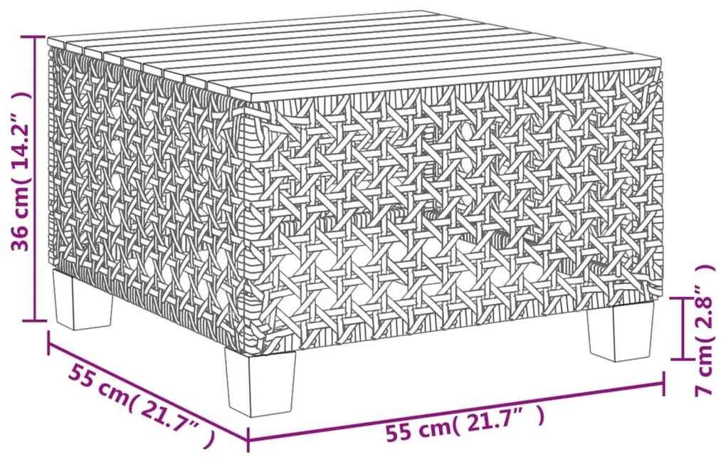 bézs polyrattan és akácfa kerti asztal 55 x 55 x 36 cm