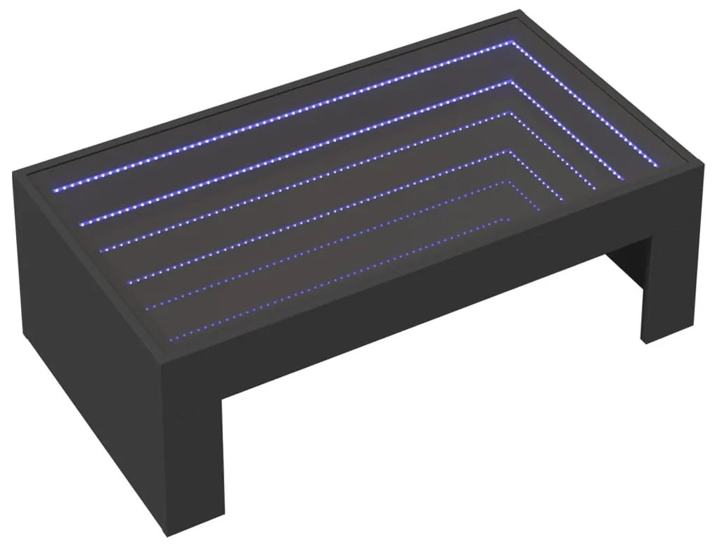 Fekete végtelen hatású LED-es dohányzóasztal 90 x 50 x 30 cm