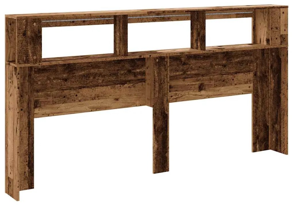 antik fa színű szerelt fa LED-es fejtámla 200x18,5x103,5 cm