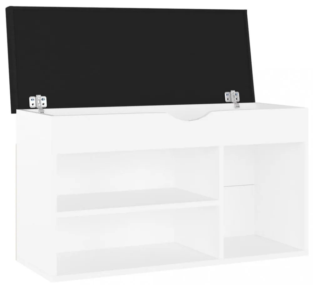 fehér szerelt fa cipőtároló pad párnával 80 x 30 x 47 cm