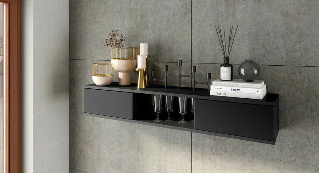 Polc szekrényekkel LANZZI 120 cm, fekete