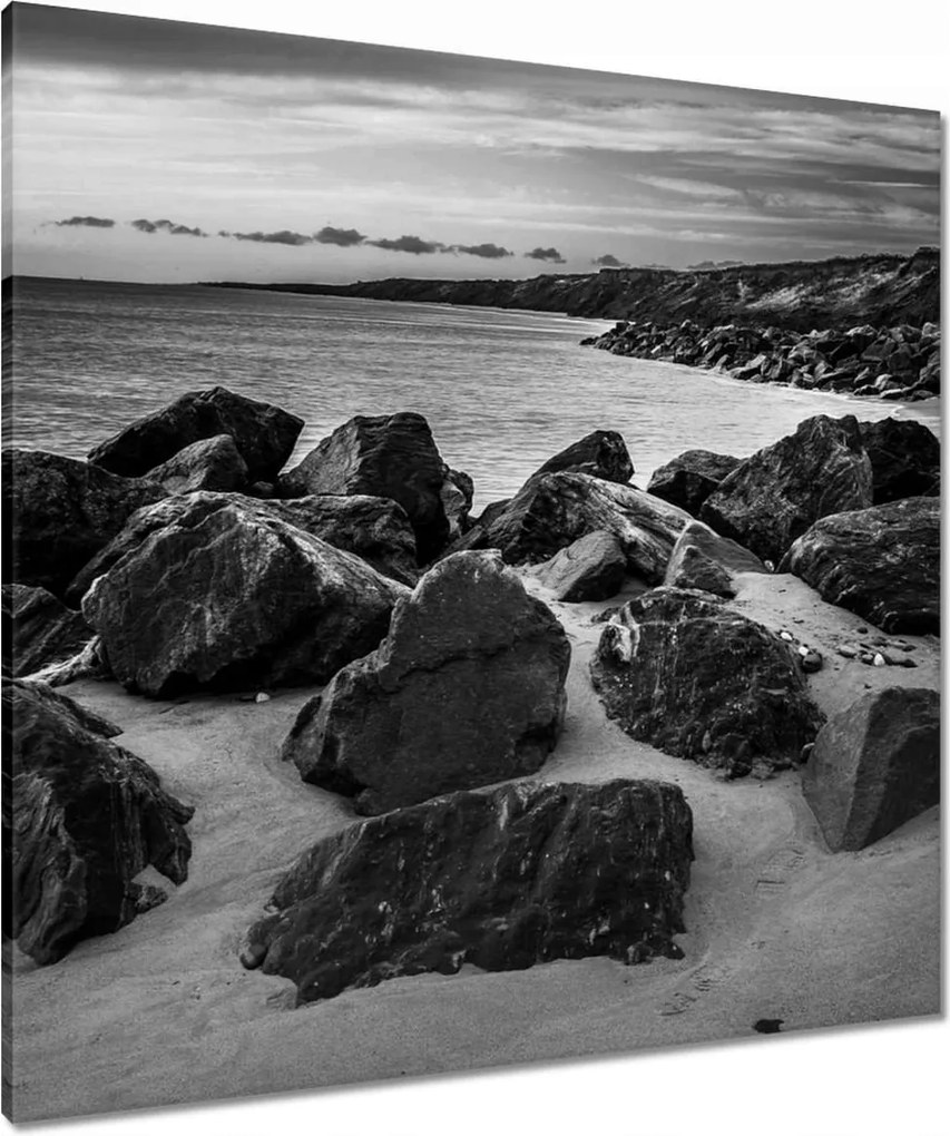 Vászonkép 80x80 Szikla a tengerparton Fekete-fehér