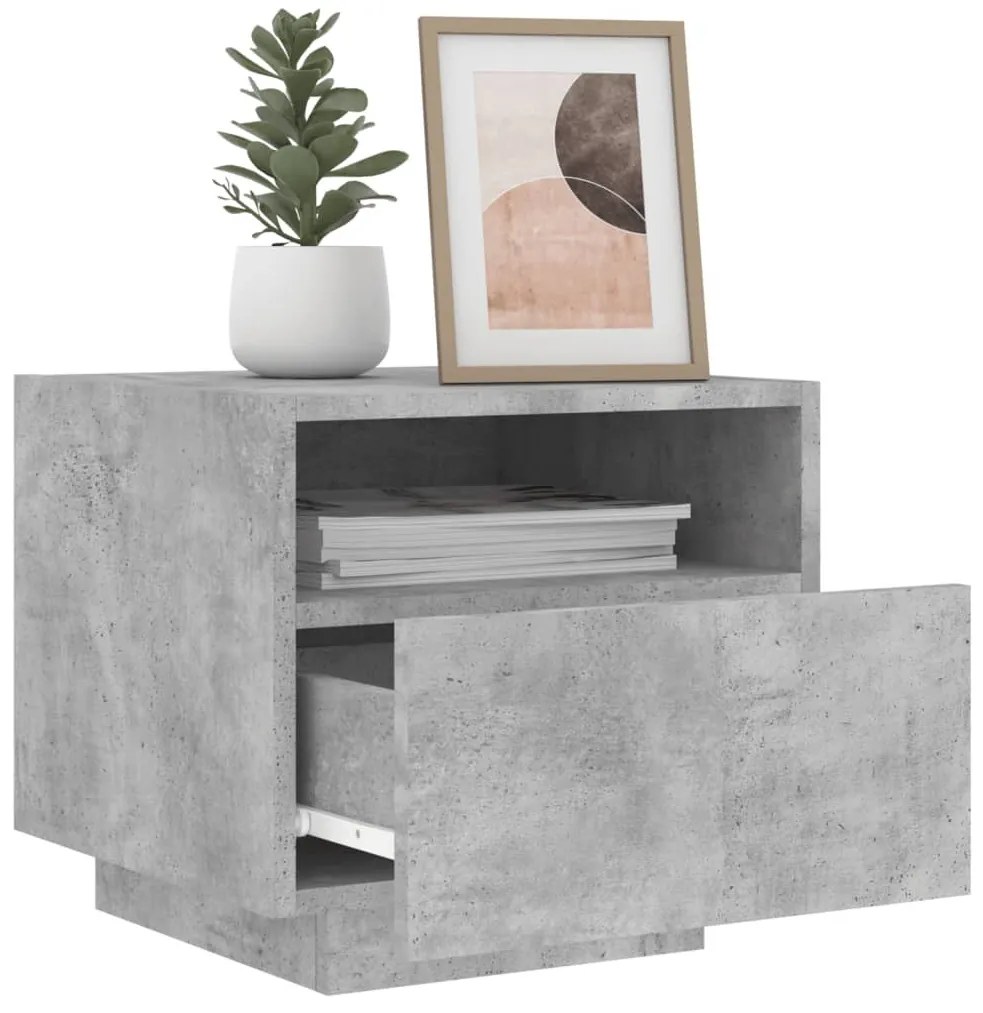 2 db betonszürke éjjeliszekrény LED-világítással 40x39x37 cm