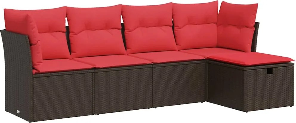 vidaXL 5 részes barna polyrattan kerti ülőgarnitúra párnával