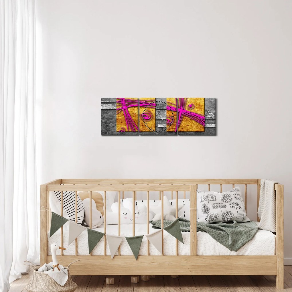 Fekete alapon színes négyzetek képe (órával) (90x30 cm)