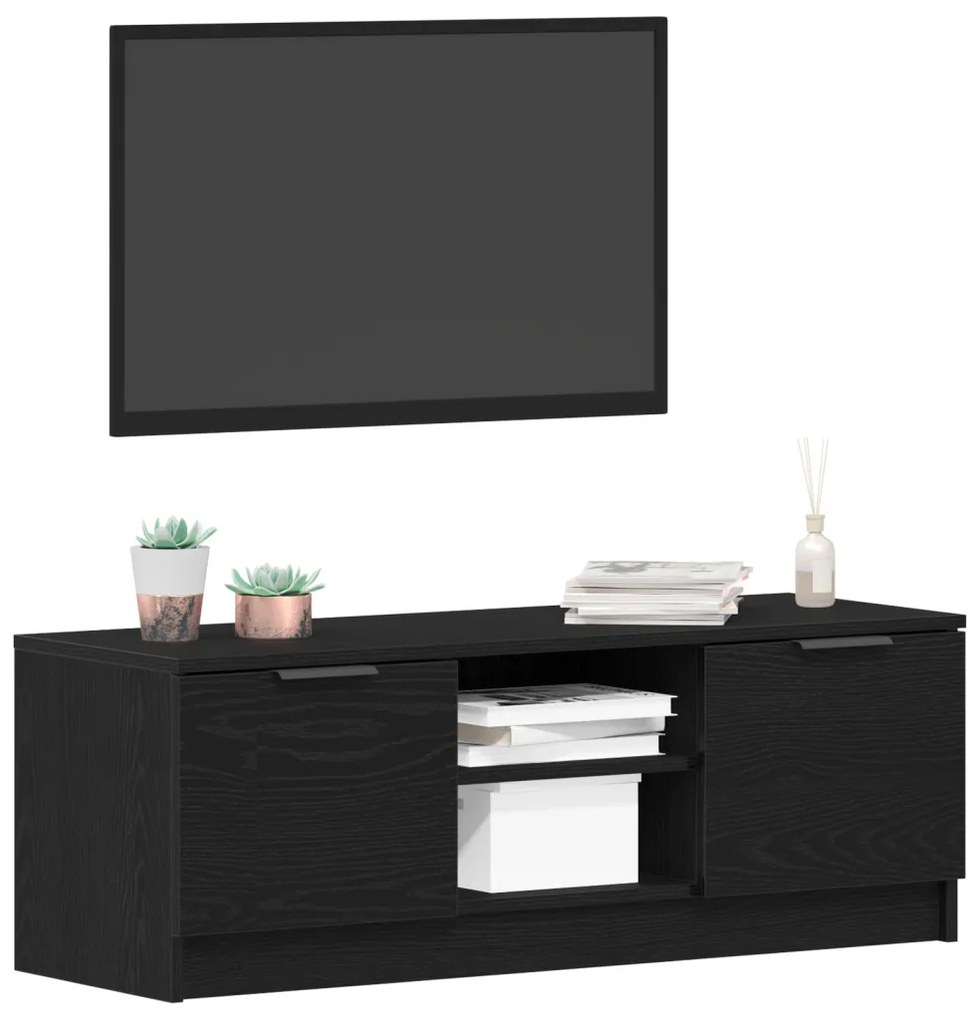 TV Szekrény Fekete Tölgy 102x35x36,5 cm Felépített Fa