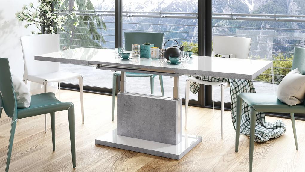 ASTON fehér fény / beton, összecsukható és kihajtható asztal