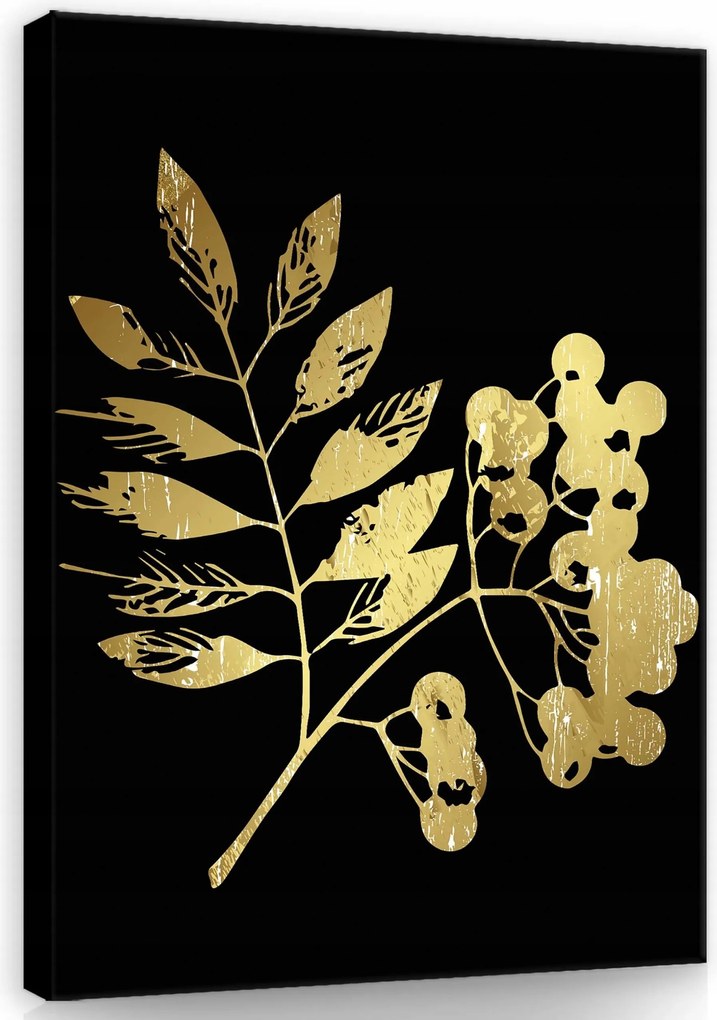 Vászonkép 60x80 Arany ág fekete háttér botanika elegancia minimalizmus metál
