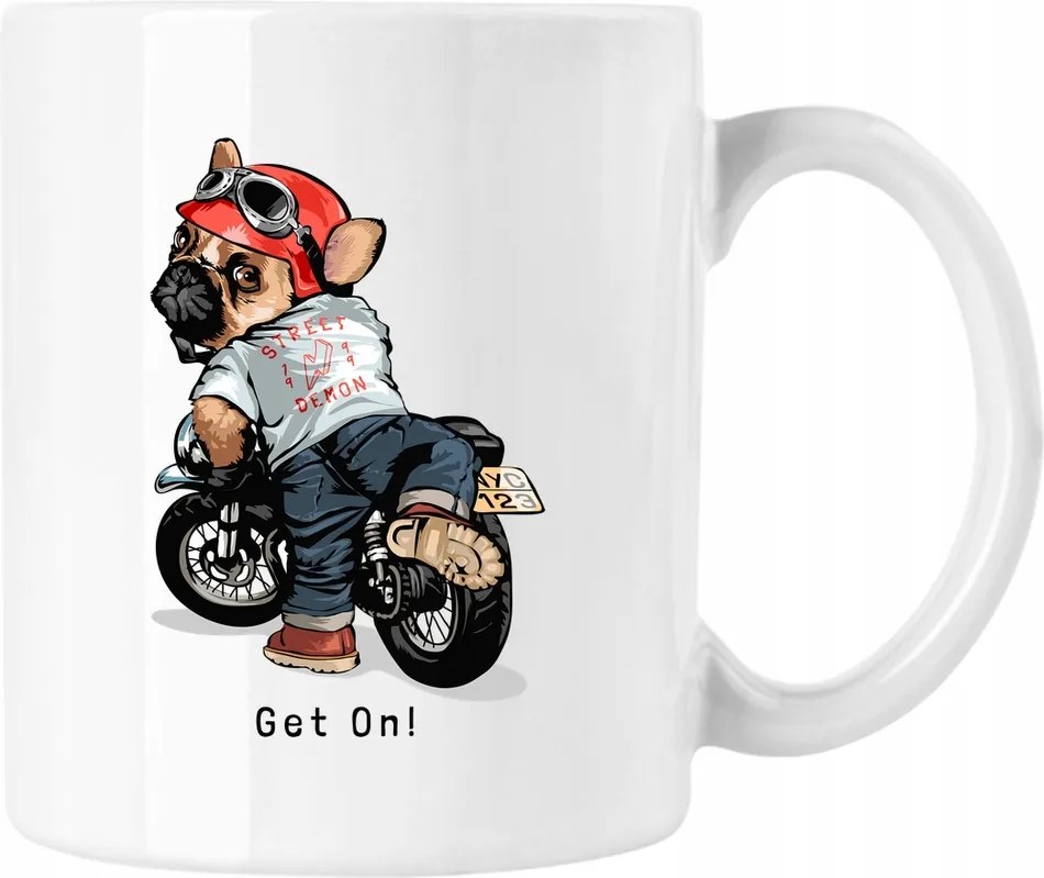 Mopsz bögre kutya biker moto fehér 330ml