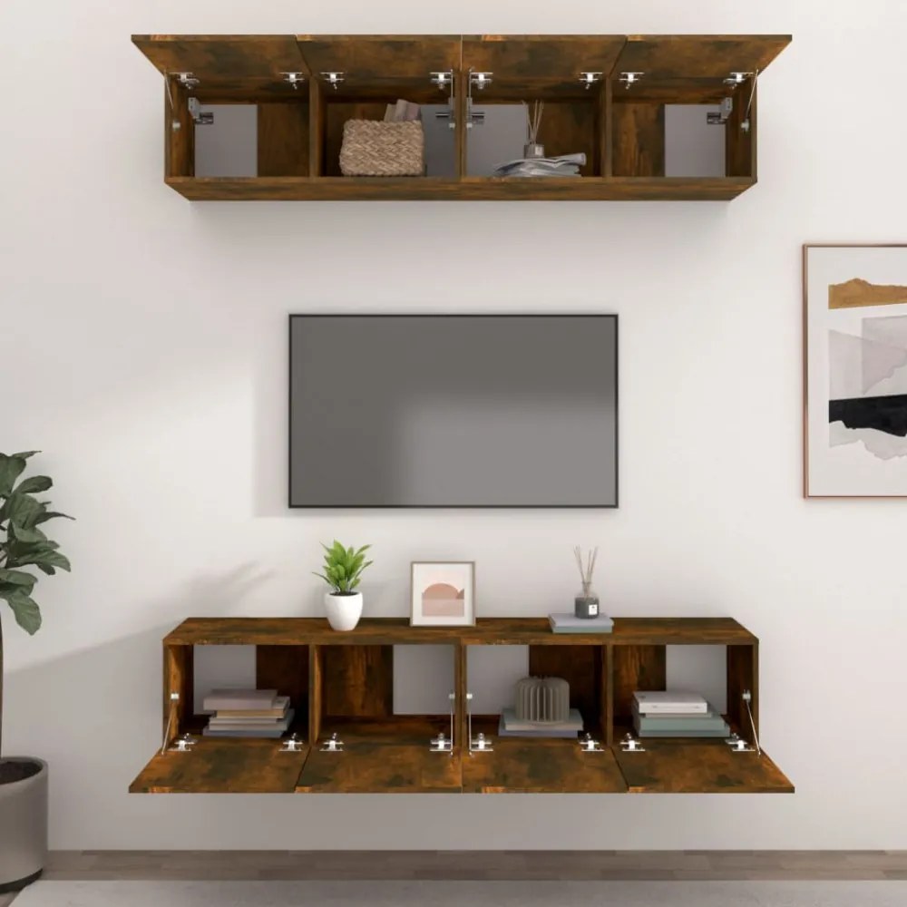 4 db füstös tölgy színű szerelt fa TV-szekrény 80 x 30 x 30 cm