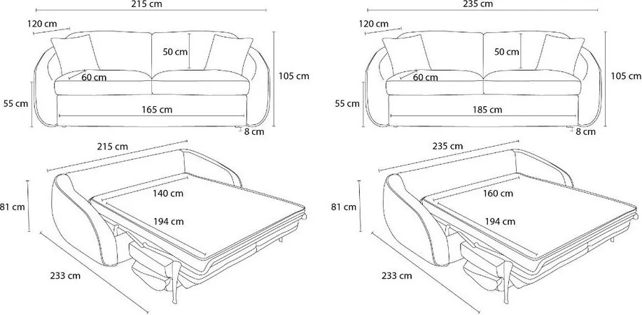 Világosszürke kinyitható kanapé 235 cm Cezanne – Bobochic Paris