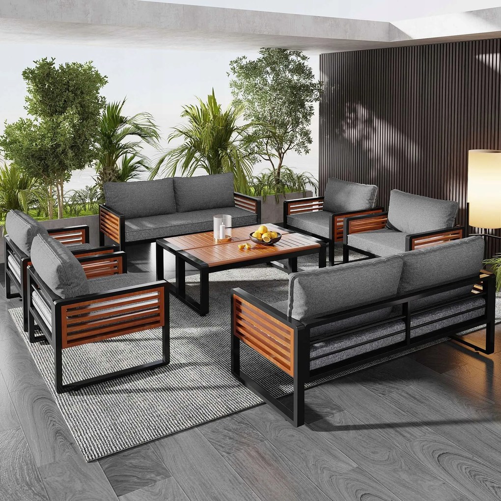 Kerti bútor szett 2 db kétszemélyes kanapé, 4 db fotel, 2 db asztal Fa szürke