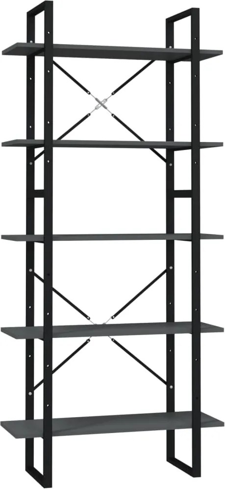 vidaXL 5 szintes szürke szerelt fa könyvszekrény 80 x 30 x 175 cm