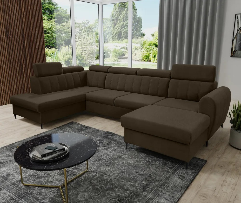 Kinyitható ülőgarnitúra, barna, jobbos, KORIO U