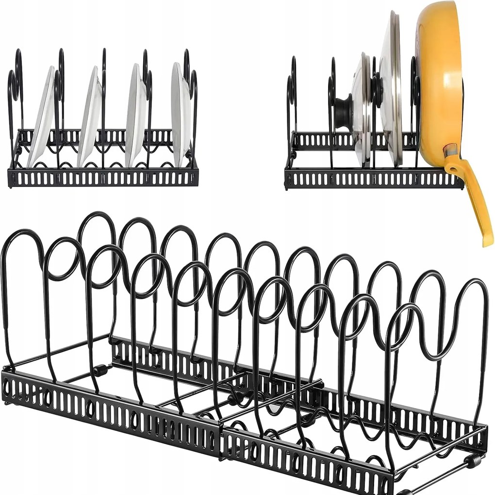 Serpenyő Rendszerező 10 Állítható Rekeszes Fedőtartó Állvány Állítható