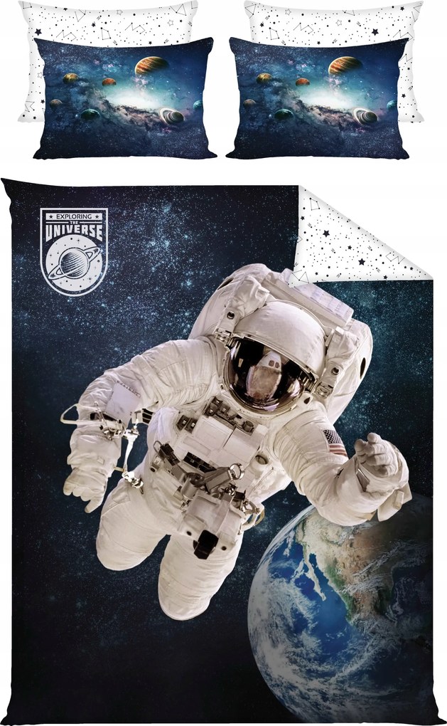 Ágyneműhuzat garnitúra 160x200 cm Pamut mintás kétoldalas Kozmosz űrhajós