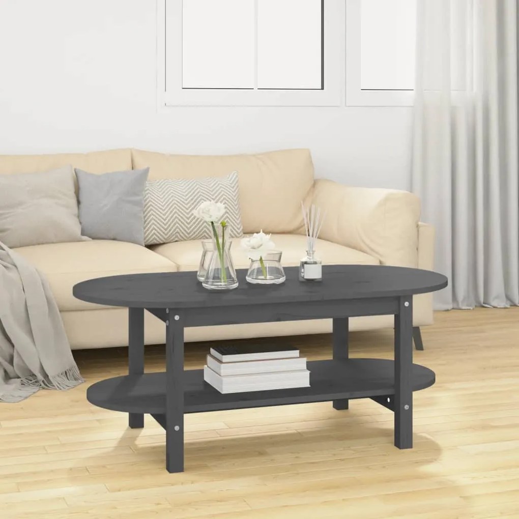 Szürke tömör fenyőfa dohányzóasztal 110 x 55 x 45 cm