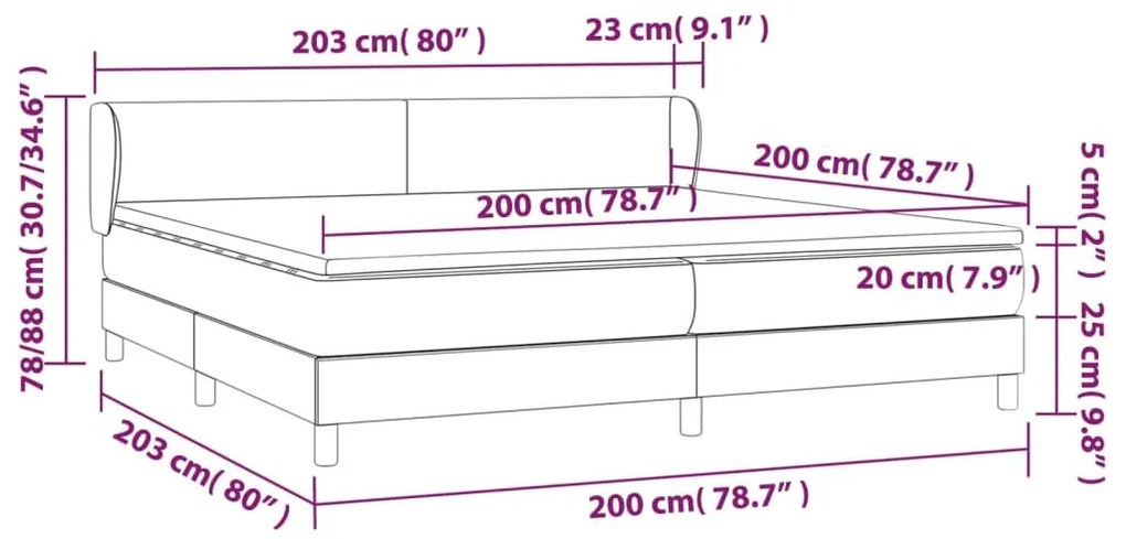 sötétkék bársony rugós ágy matraccal 200x200 cm