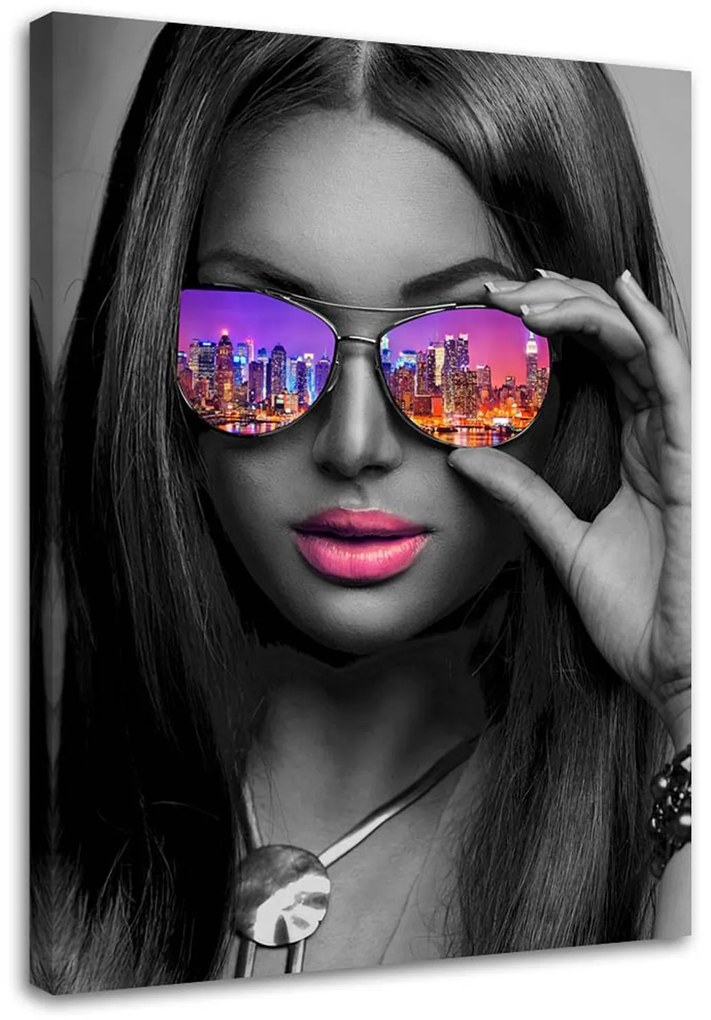 Gario Vászonkép Pop art lány szemüveges New Yorkban Méret: 80 x 120 cm