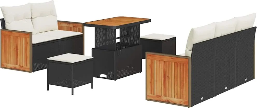 vidaXL Kerti Kanapé Szett párnával 8 pcs Fekete és Krém