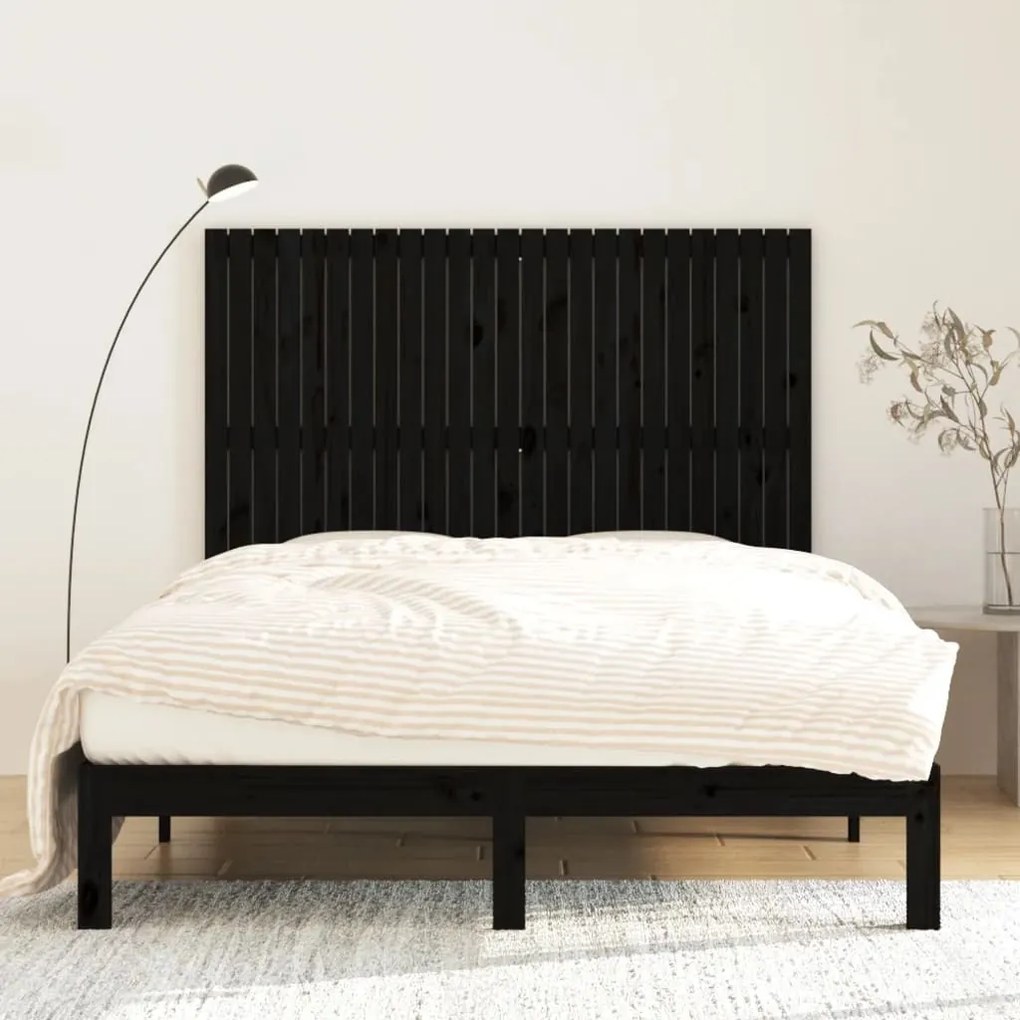 fekete tömör fenyőfa fali fejtámla 159,5x3x110 cm