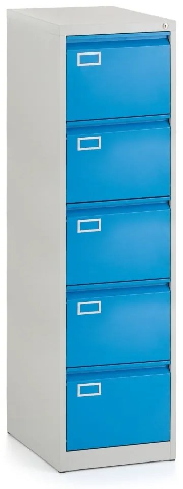 Fém iratszekrény A4 - 5 fiók, 45,5 x 62 x 162,5 cm, hengerzár, kék - ral 5012