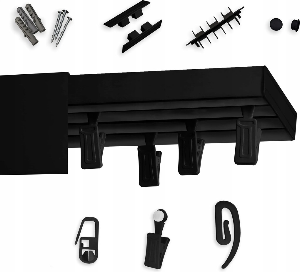 Mennyezeti függönykarnis Fekete Tripla álcázó mennyezeti sín fedéllel 170