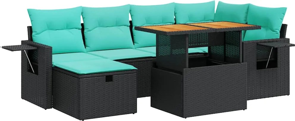 vidaXL 7 részes barna polyrattan akácfa kerti ülőgarnitúra párnákkal