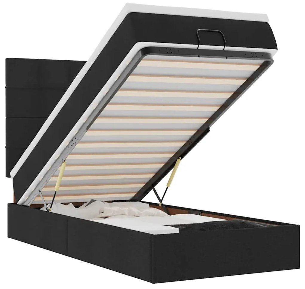 fekete szövet ottomán ágy matraccal &amp; LED-ek 80x200cm