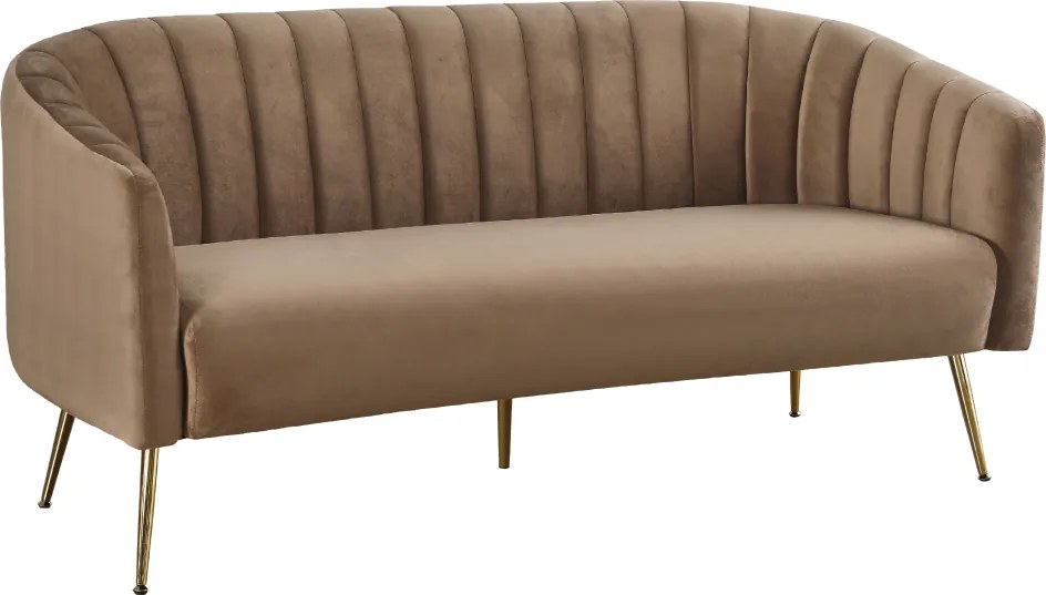 Design 3-as ülés kanapé, barna bársony szövet/arany króm-arany, BAGY