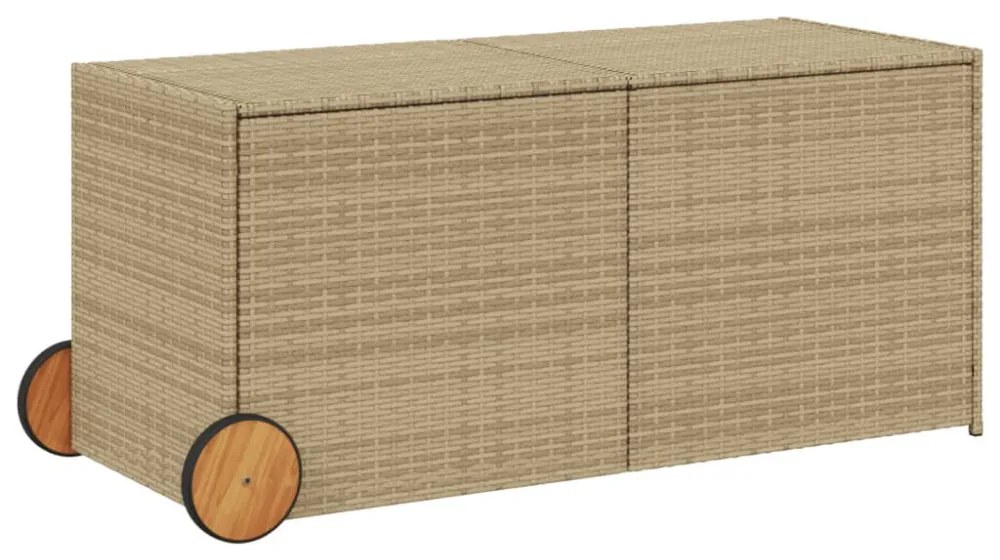 vegyes bézs polyrattan kerti tárolóláda kerekekkel 283 L
