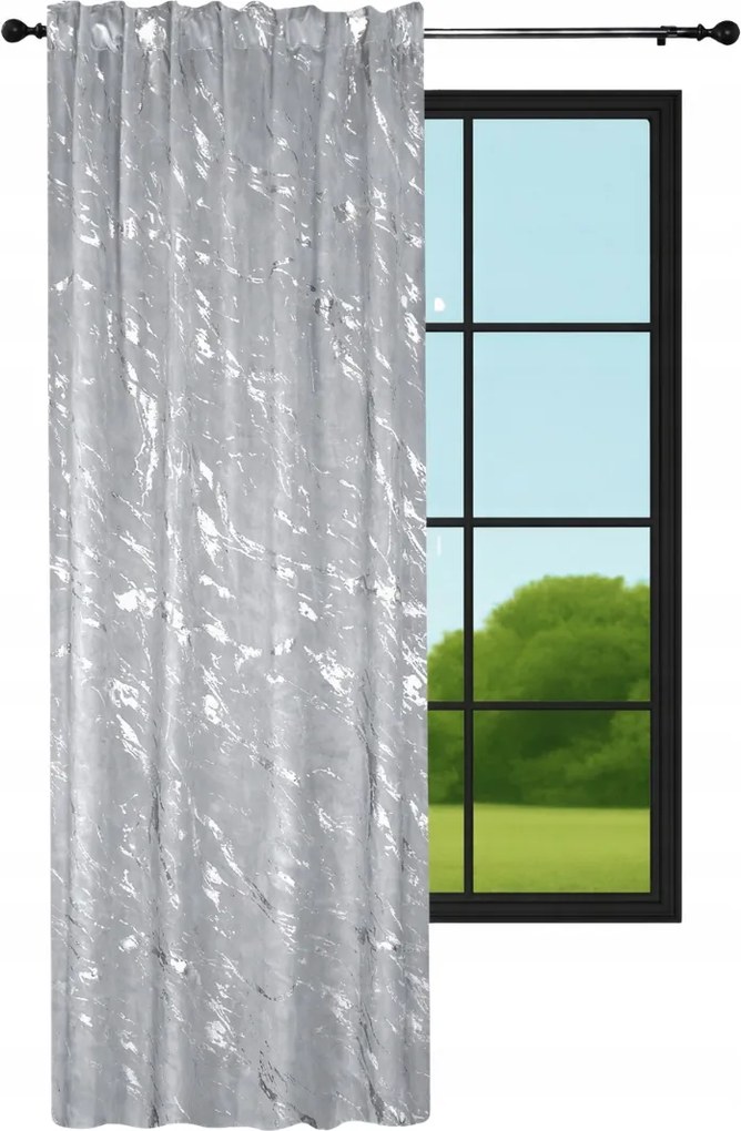 Kész velúr függöny 140x230 márvány szürke, ezüst Wave szalaggal