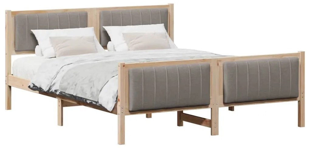 Ágykeret fejtámlával Barna és taupe 160 x 200 cm Tömör fenyőfa