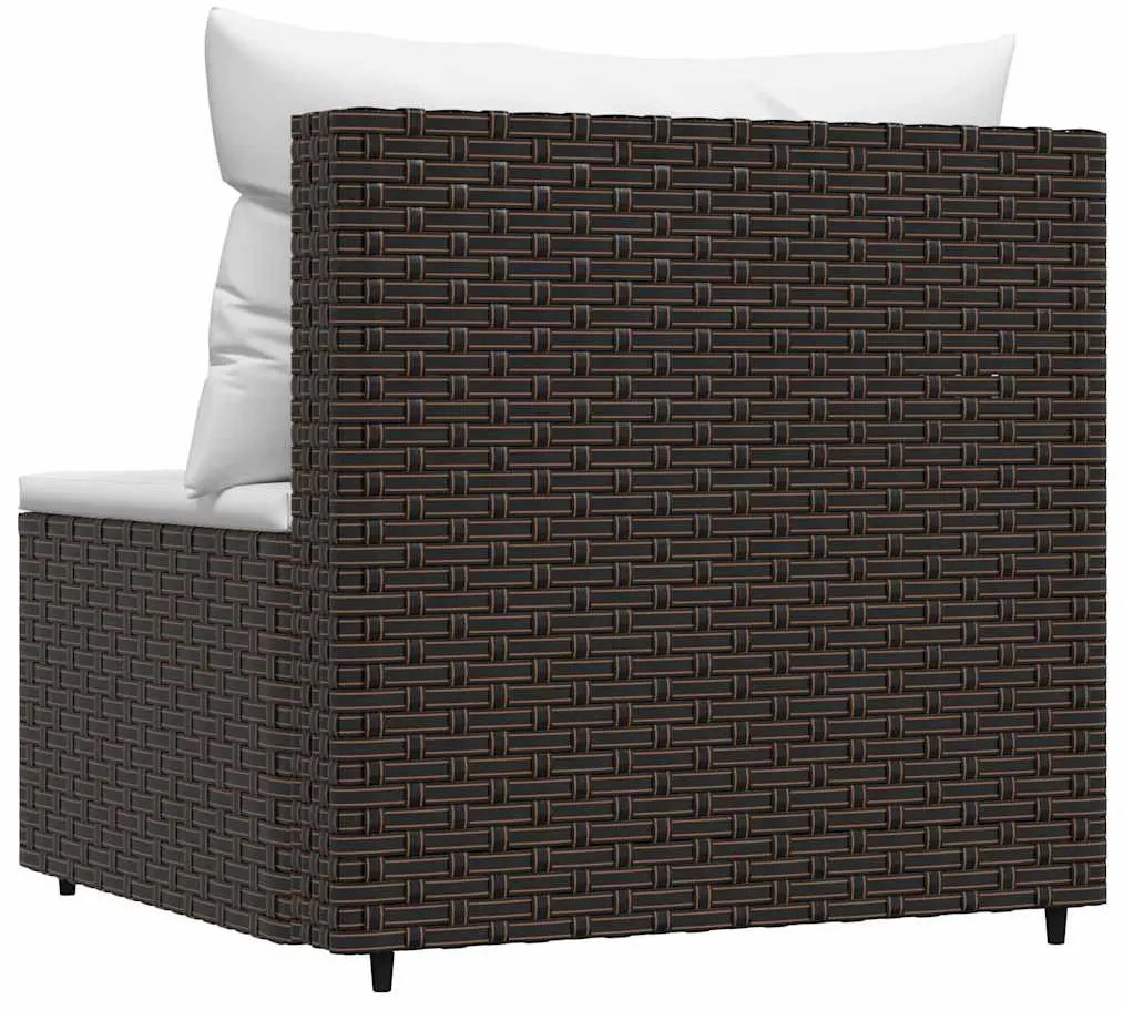 Barna polyrattan kerti középső kanapé párnákkal