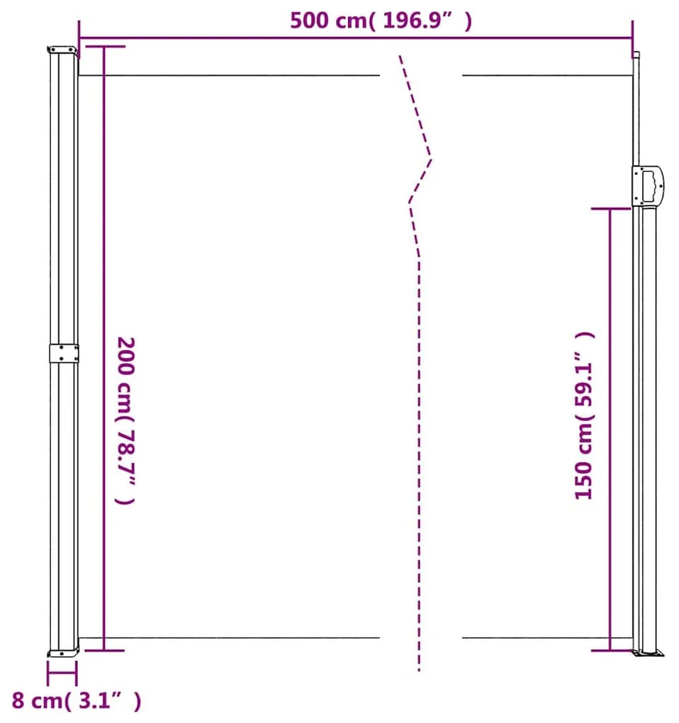 barna behúzható oldalsó napellenző 200 x 500 cm