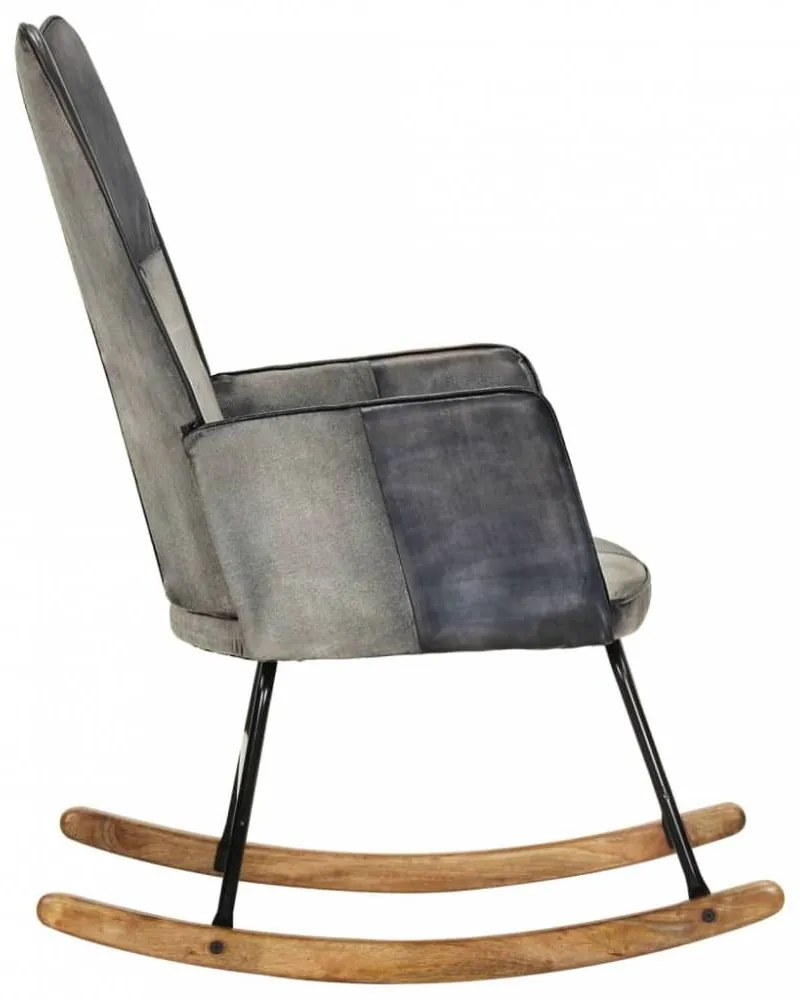 Szürke valódi bőr és vászon hintaszék