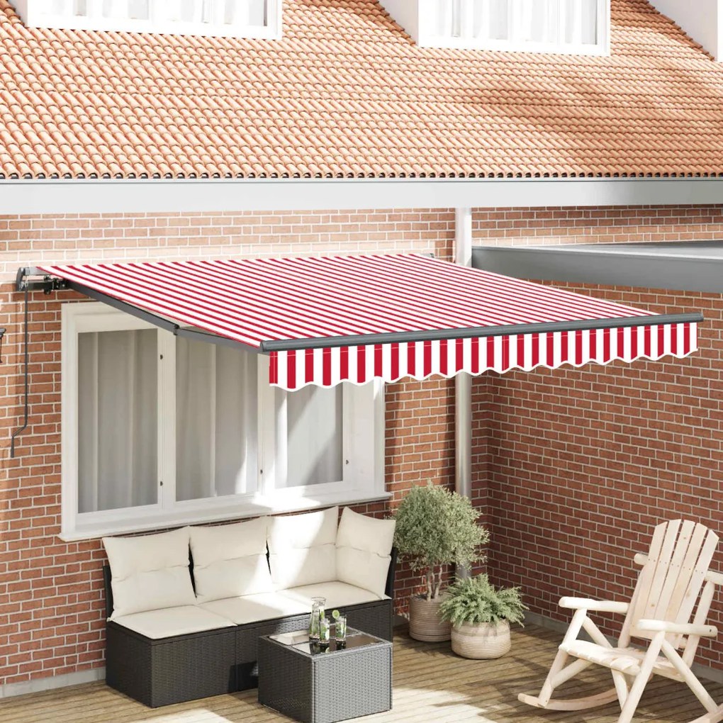 Behúzható napellenző Piros és Fehér 350 x 250 cm