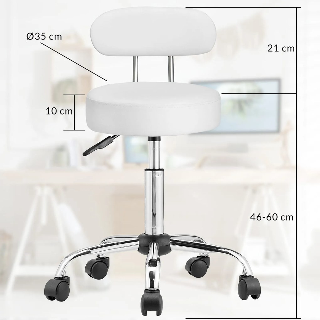 ROLAND háttámlás görgős puff, Ø35cm, fehér Casaria
