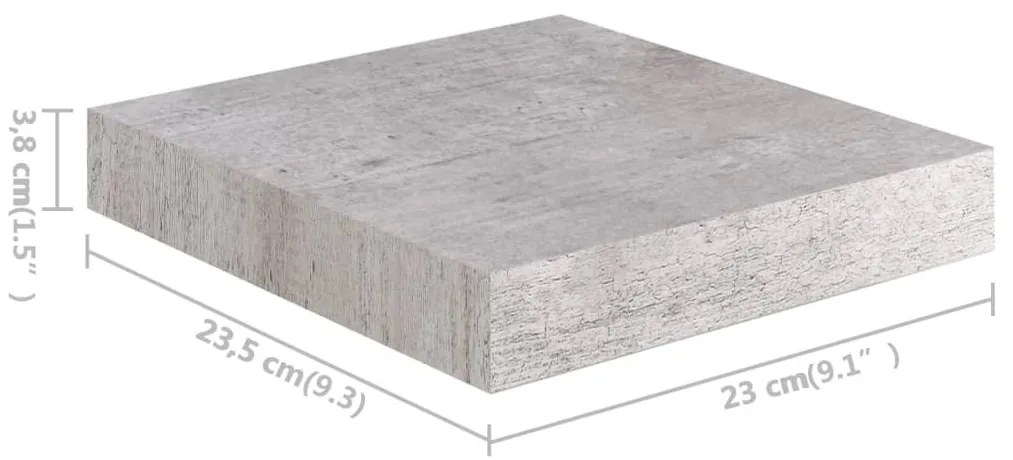 2 db betonszürke MDF lebegő fali polc 23 x 23,5 x 3,8 cm