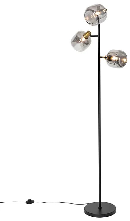 Állólámpa fekete arannyal és füstüveggel 3-lámpás - Zuzanna