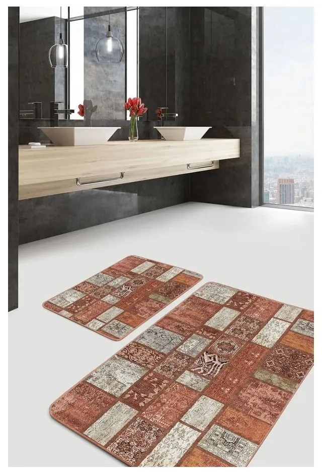 Barna bársony fürdőszobai kilépő szett 2 db-os 60x100 cm – Mila Home