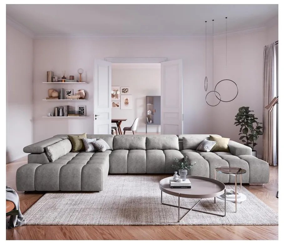 Sarokkanapé fejtámlákkal U alakban TROPEA balos szürke