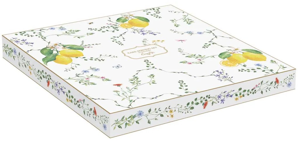 Mediterrán porcelán citrom mintás tortatál lapáttal 32 cm Fleurs et Citrons