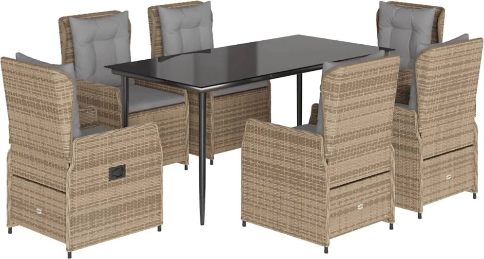 vidaXL 7 részes bézs polyrattan kerti étkezőgarnitúra párnákkal