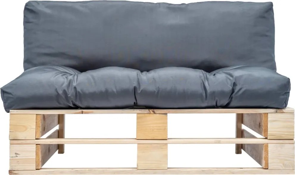 vidaXL fenyőfa kerti raklapkanapé szürke párnákkal