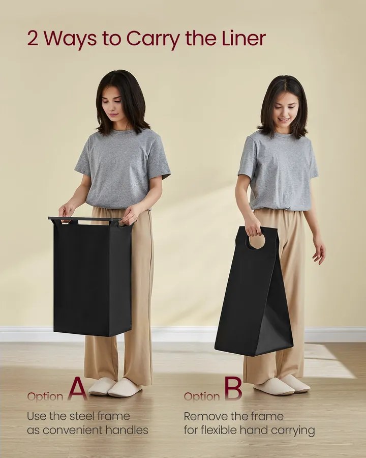 Szennyesszortírozó, szennyeskosár 3 kihúzható és kivehető zsákkal, 3 × 40 L, barna és fekete