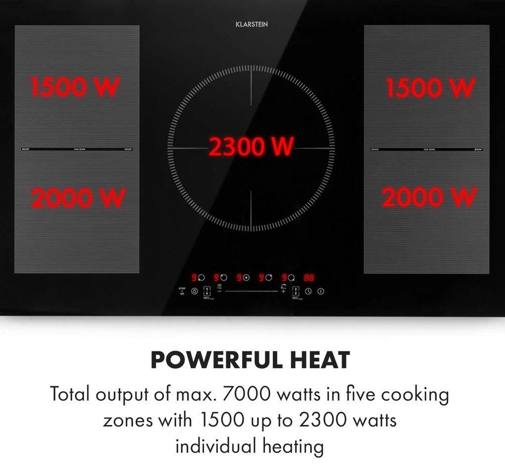 Klarstein Delicatessa 90 Flex, beépített indukciós főzőlap, indukció, 7400 W, 5 zóna, egyedülálló