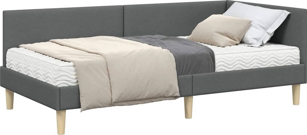 vidaXL Sarok Ágykeret Matraccal Egyéb fejtámlával 2 pcs Szürke szövet