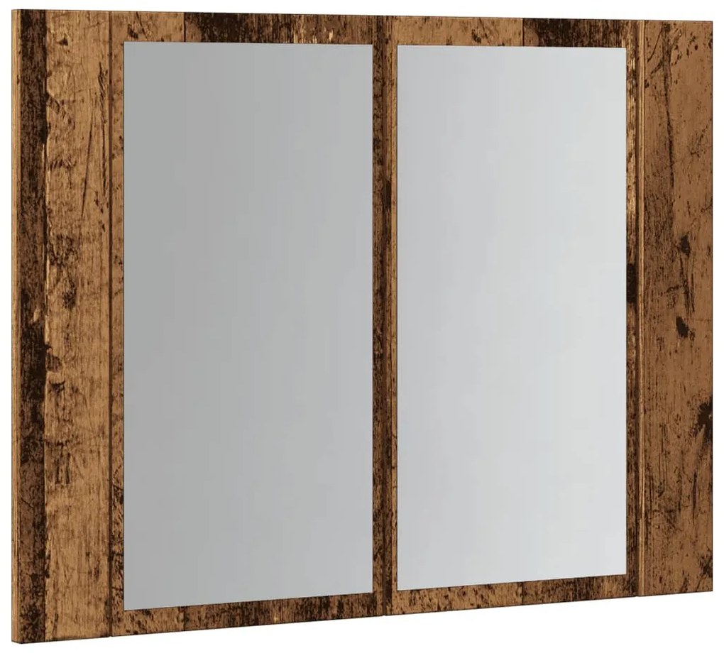 antik fa színű szerelt fa tükörszekrény LED-del 60x12x45cm