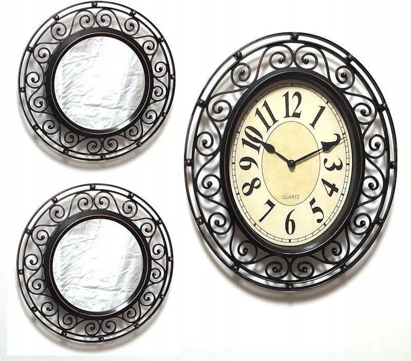 Ovális Retro Falióra Tükrökkel OR874 Tükör 20 cm, Óra 25x30 cm